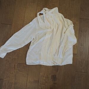 Vtg Christian Dior Long Sleeve Front Tie Pleated Silk Top White Womens Size 10